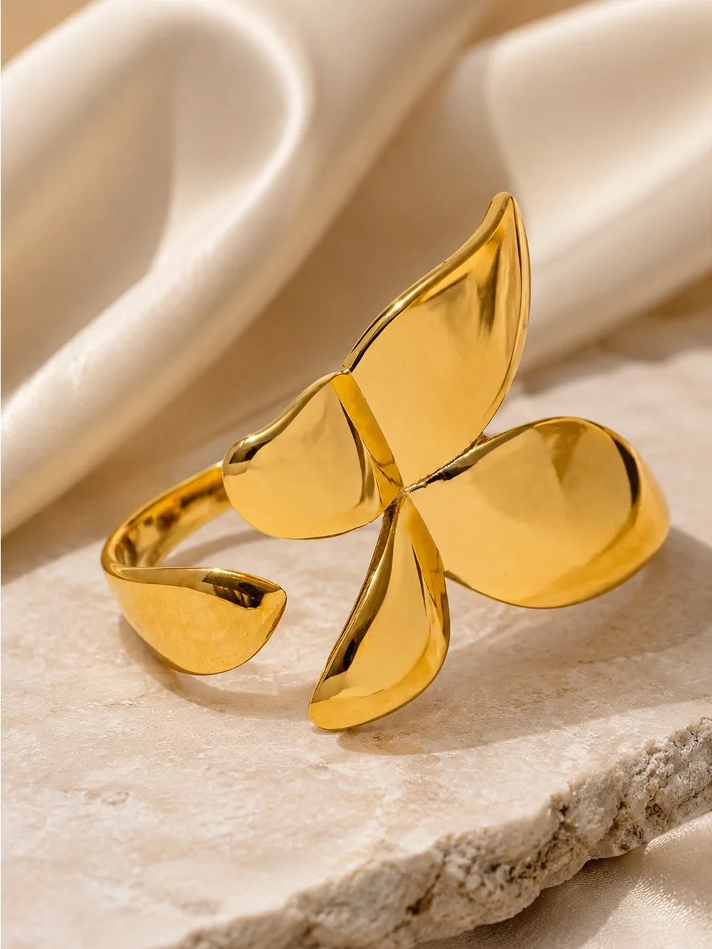Anthropologie Polished Gold color Petal Ring